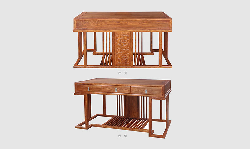巴彦淖尔 别墅中式家居书房装修实木书桌效果图
